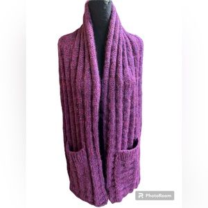 Shawl, scarf, wrap, boho, hand knit, warm, winter, maroon purple, pockets Alpaca